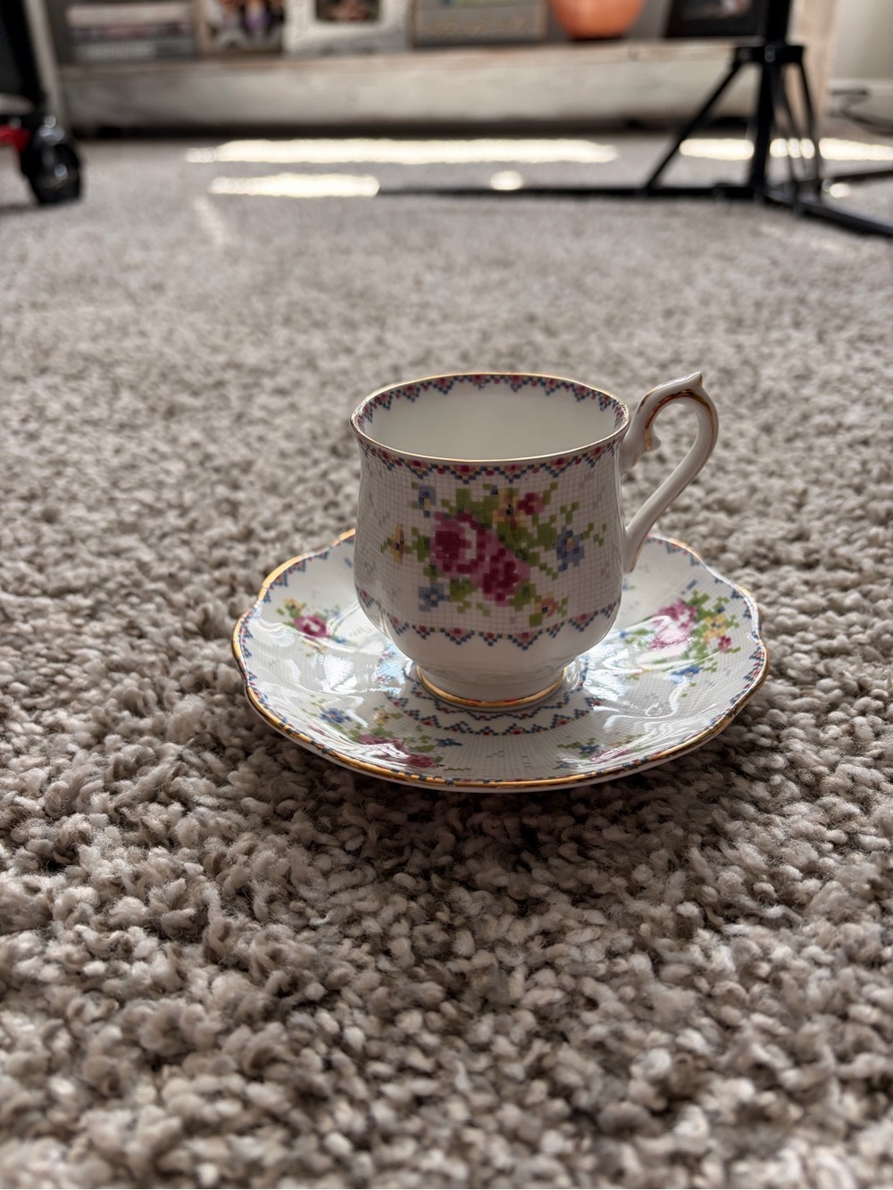 Royal Albert White Teacup and Saucer with Pink Floral and Gold Trim